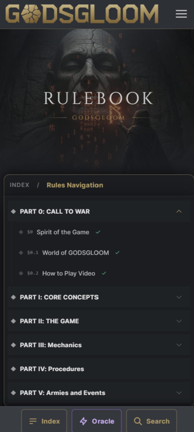 The companion's interactive rulebook with index, AI Oracle and search tools